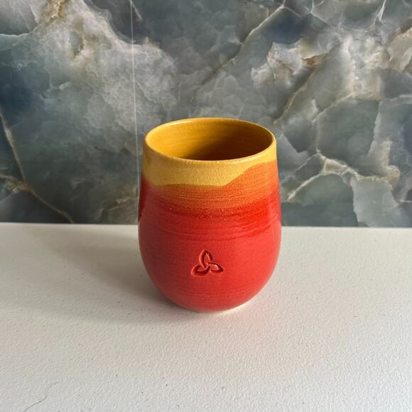 Studio Art Pottery Tumbler Cup Hand Painted and Signed Sunset Colors 4.5" - Picture 2 of 10